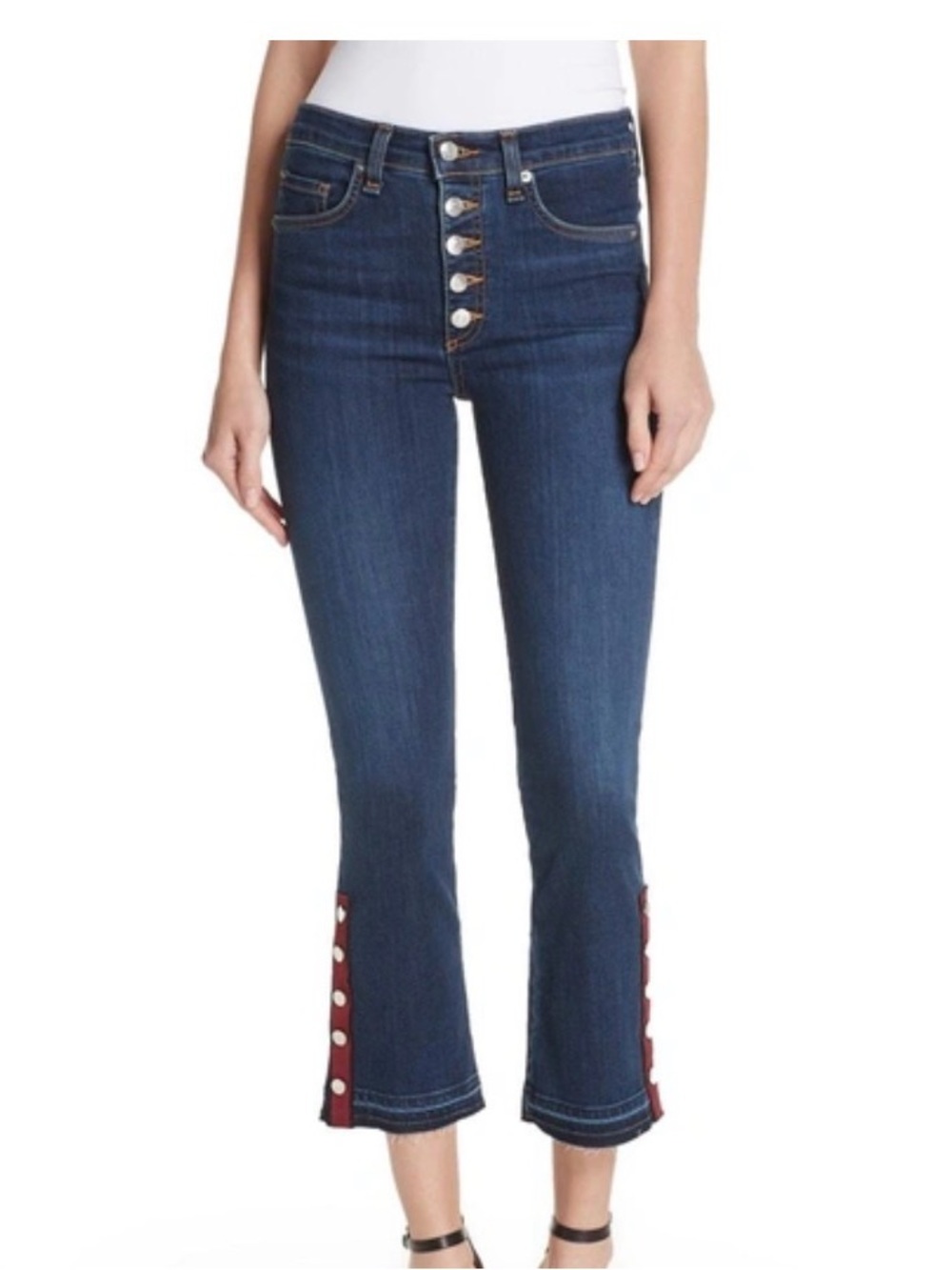 Veronica Beard Carolyn Baby Boot Sea Fray Crop Jean